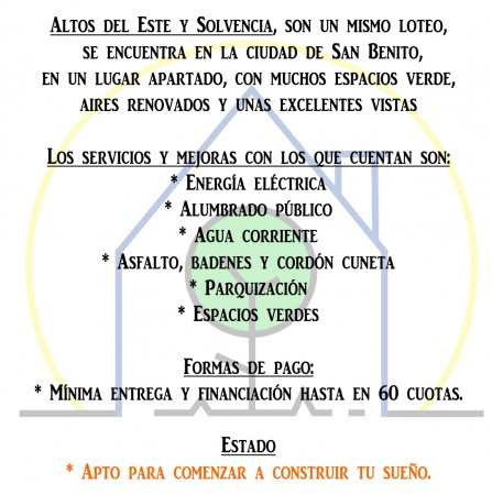VENTA TERRENOS FINANCIADOS H/24 CUOTAS - SAN BENITO