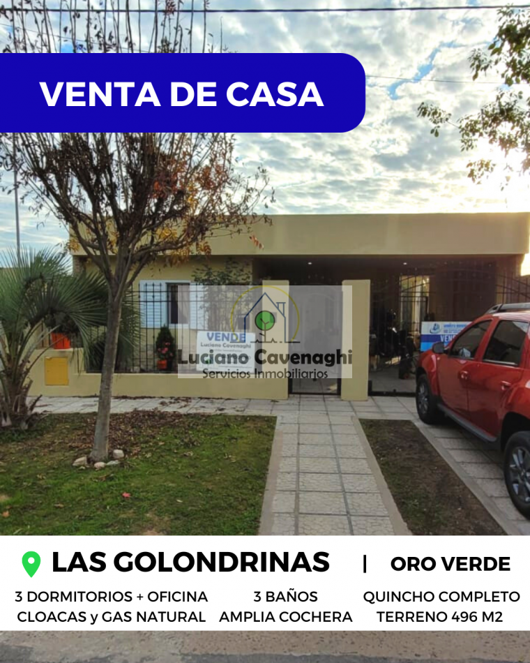 VENTA DE CASA - LAS GOLONDRINAS, ORO VERDE 