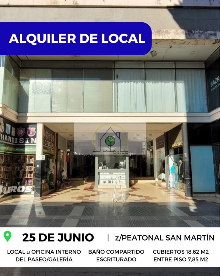 ALQUILER de LOCAL COMERCIAL u OFICINA - 25 de JUNIO, PARANA